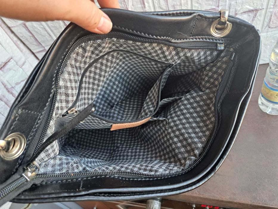 дамска чанта,черна кожена италианска чанта-естествена кожа,