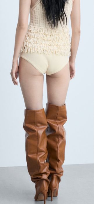 Cizme peste genunchi piele Mango