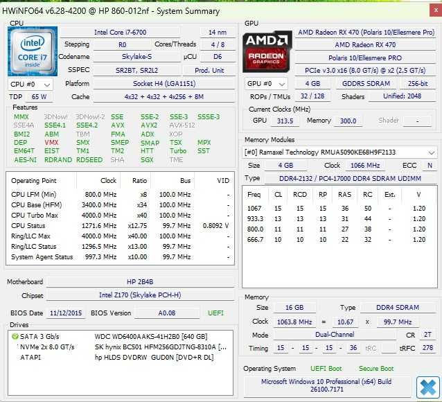 Calculator Unitate Pc Gaming Hp Envy I7 6700 Rx 470 Ram 16 Gb SSD