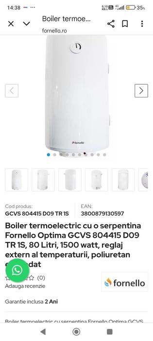 Boiler termoel. 80 l cu o serpentina NOU+ panou apa calda ,schimb