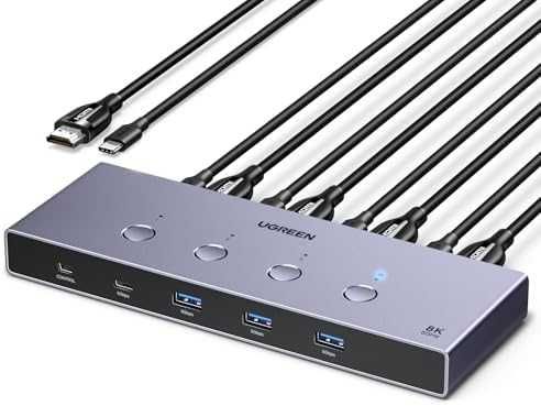 Нов хъб UGREEN 8K KVM HDMI Switch 4x1 с USB 3.0 и кабели в комплекта