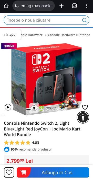 Consola Nintendo Switch 2, Light Blue/Light Red JoyCon+Joc Mario Kart