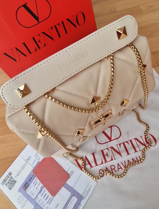 Geanta damă nude Valentino Garavani/Italia,accesorii metalice aurii