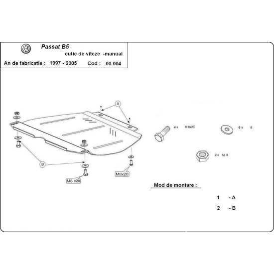 Метална кора под двигател VW PASSAT B5,B5,5 /97-05/ AUDI A4 B5 96-00