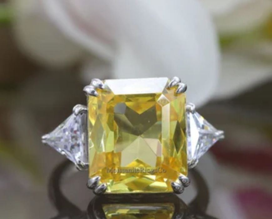 Inel argint 925 Radiant Cut Yellow Citrine Diamond