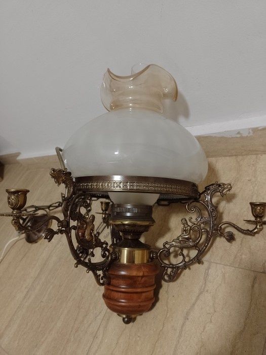 Elegant lampadar opalina veche din bronz electrica cu 3 brațe pentru s