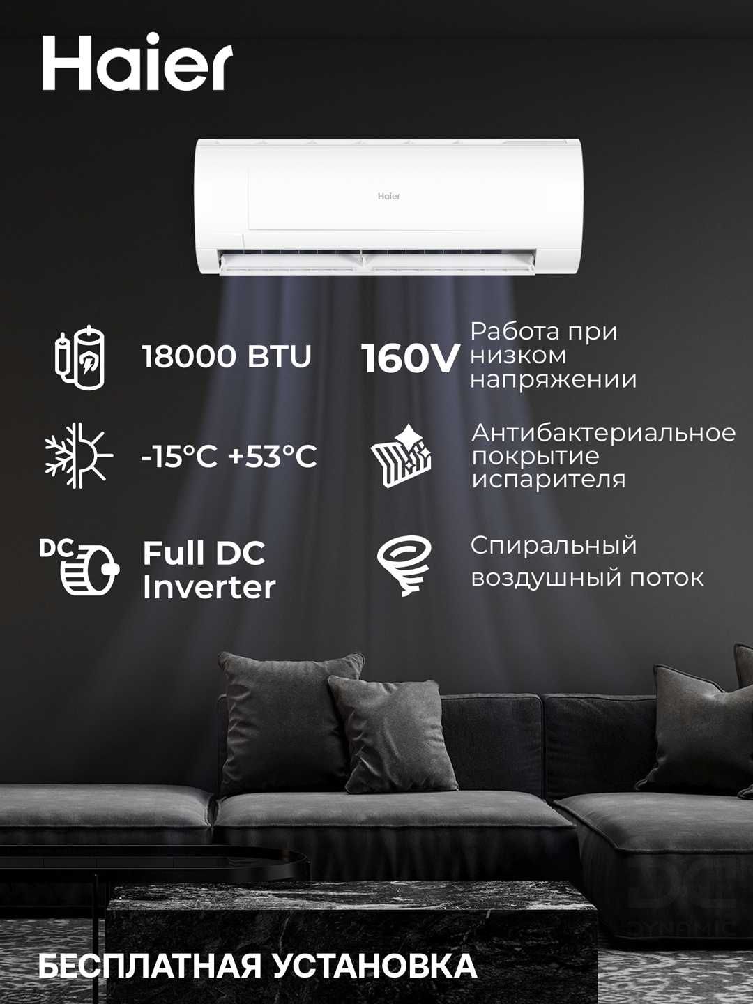 Кондиционер Haier Coral plus Inverter 18 | 110-265V + Гарантия 3/10!