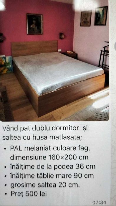 Pat dublu melaminat, cu saltea matlasata