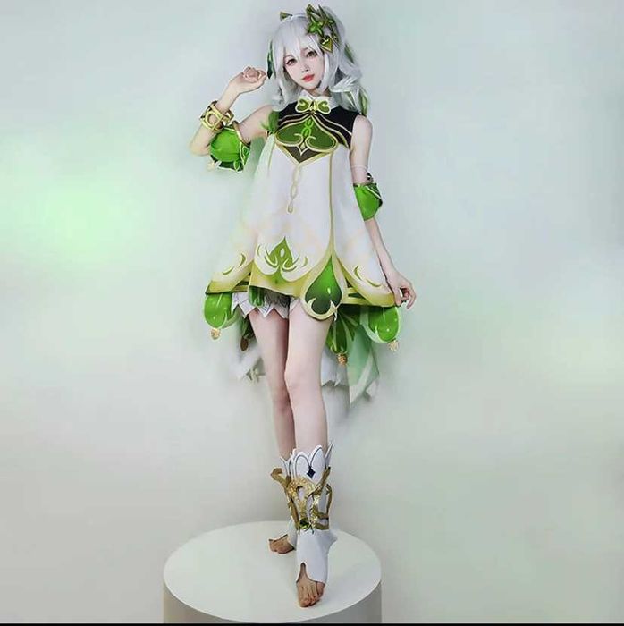 Аниме косплей бяла перука Nahida Genshin Impact с подвижна опашка