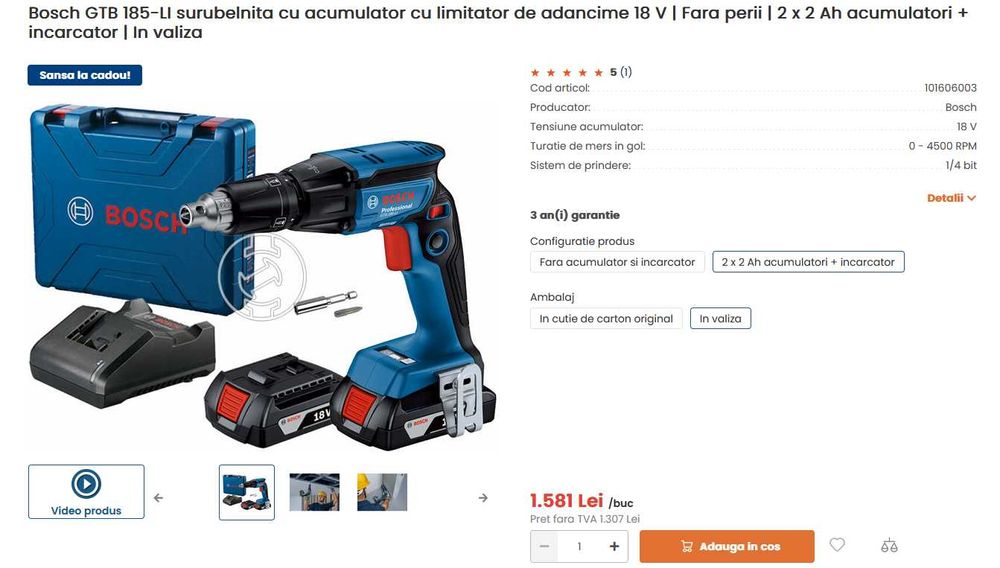 Vand filetanta rigips Bosch GTB 185 noua,ofer garantia + copie factura