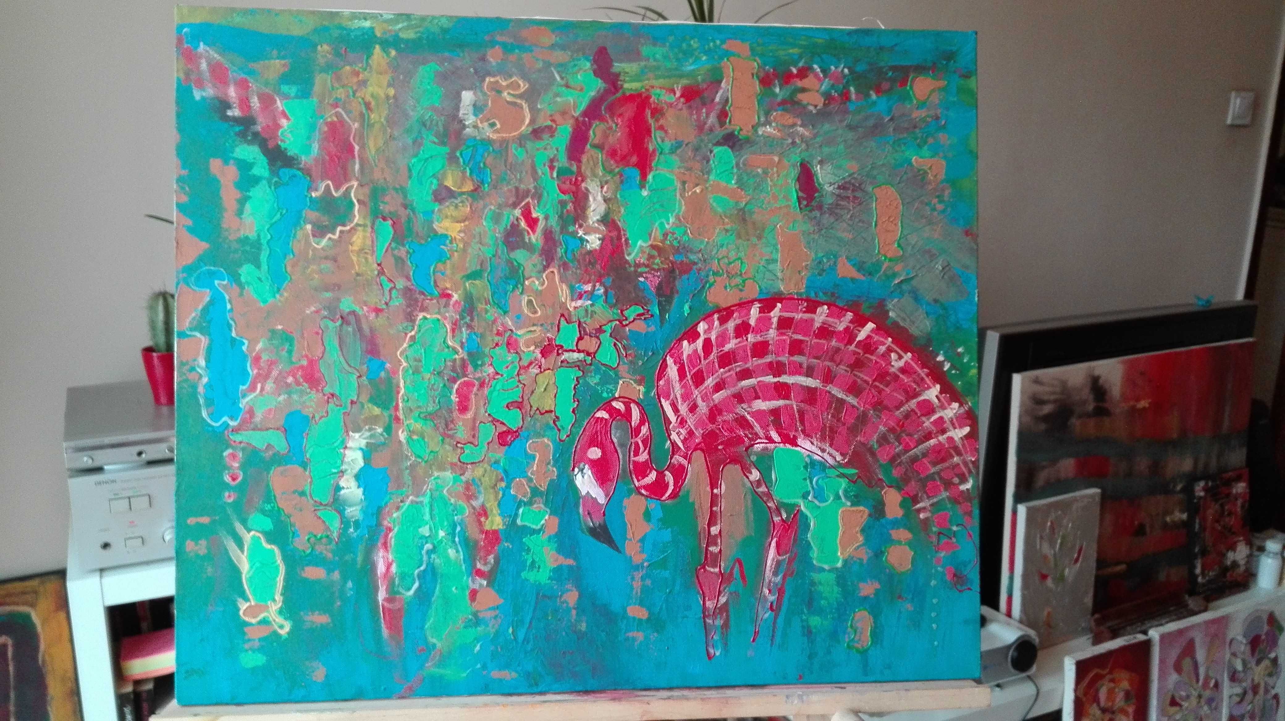 Картина, акрил, 80х50, "Фламинго"