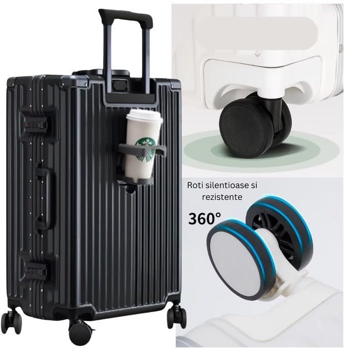 Troler de mana|cala negru 54x36x24|75x50x29cm,suport pahar si port USB