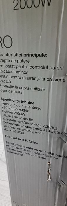 Calorifer electric 2000W, 9 elementi,3 trepte,Termostat reglabil,Nou!