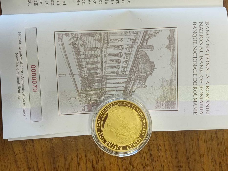 Moneda numismatica BNR - 160 de ani de la nasterea lui Mihai Eminescu