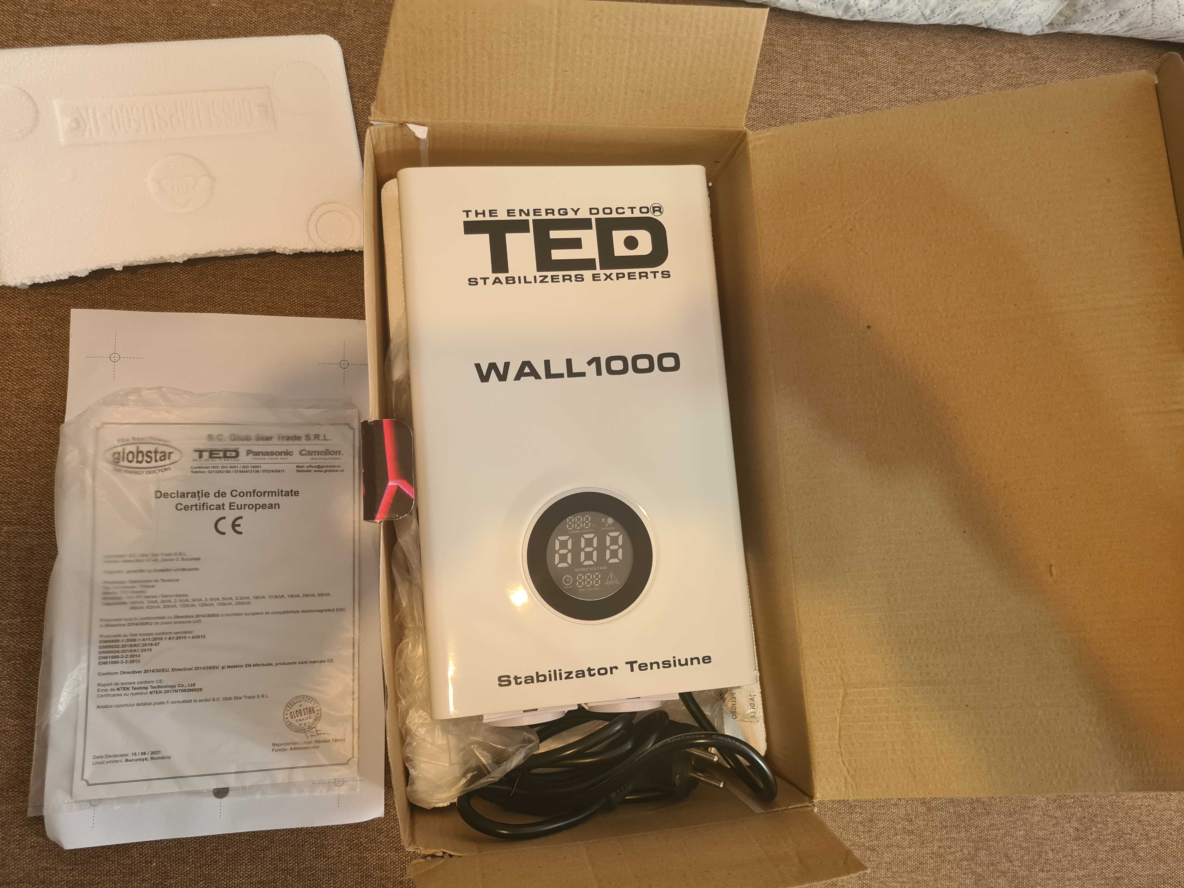 Stabilizator retea TED1000WALL, maxim 1000VA/600W, A, LCD, 2 schuko