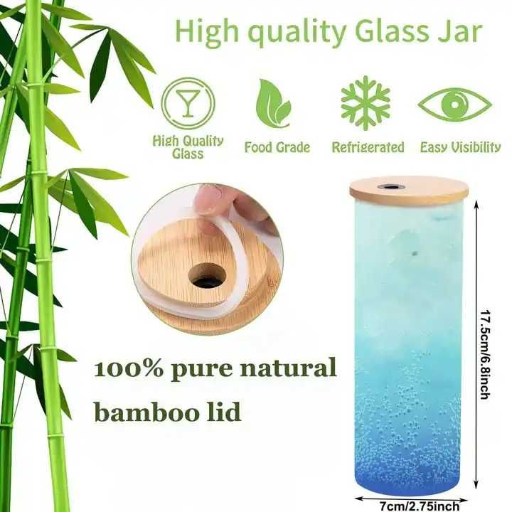 Pahar Eco cu Capac din Bambus si Pai Inclus,500 ml, Multicolor