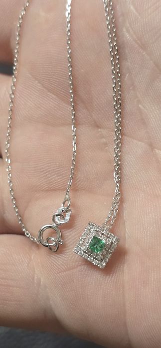 Lant aur 18 k diamante si smarald naturale