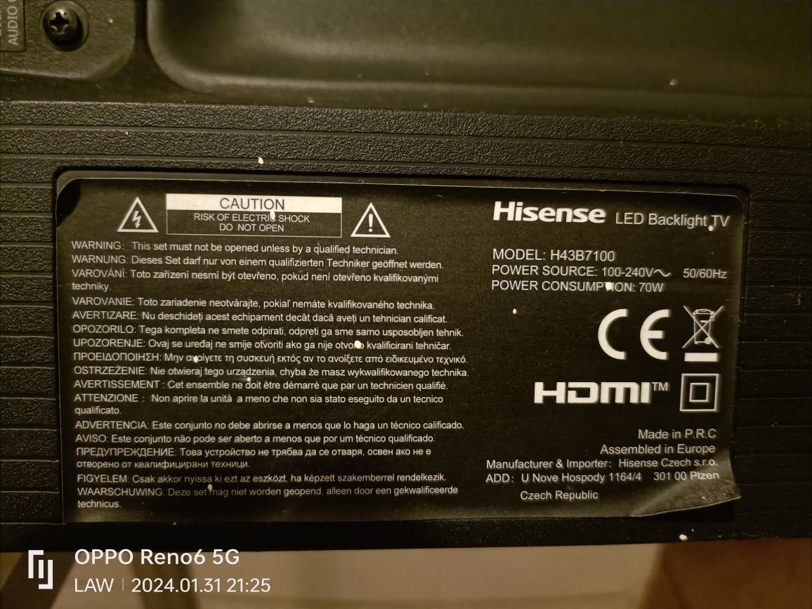 Placa tv Hisense H43B7100
