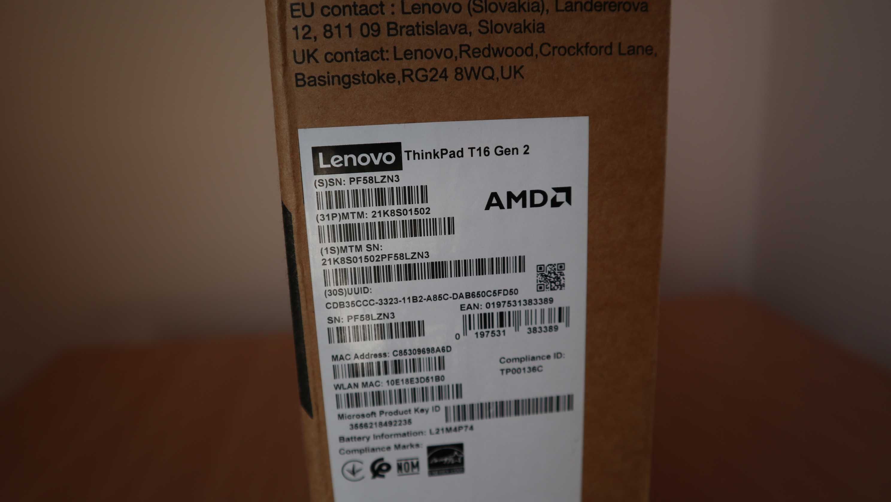 Lenovo ThinkPad T16 2 Gen AMD 740M 16" Touch/ Ryzen 7540U/SSD 1TB/32GB