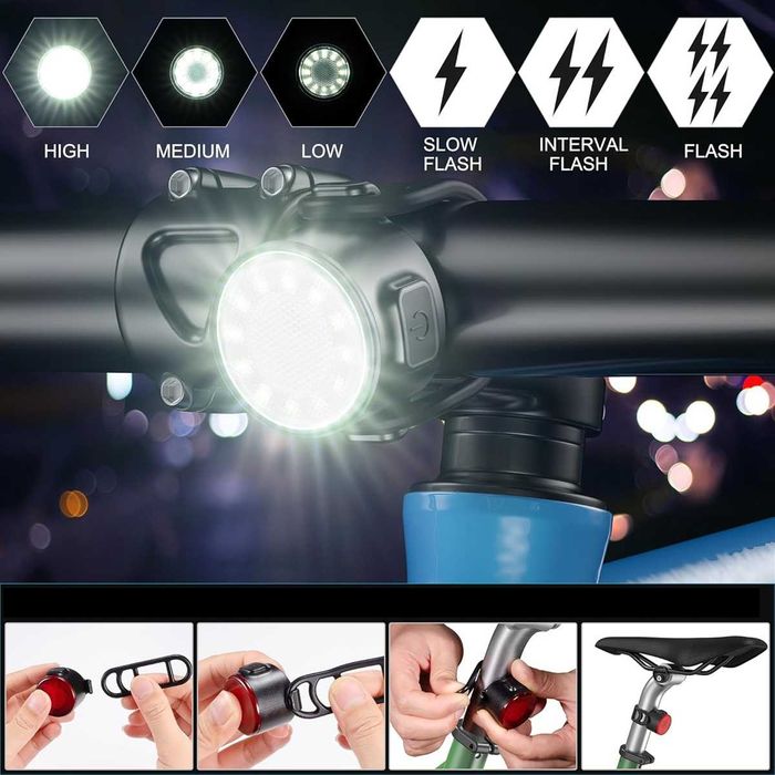Комплект LED Фар и Стоп за велосипед с USB зареждане.