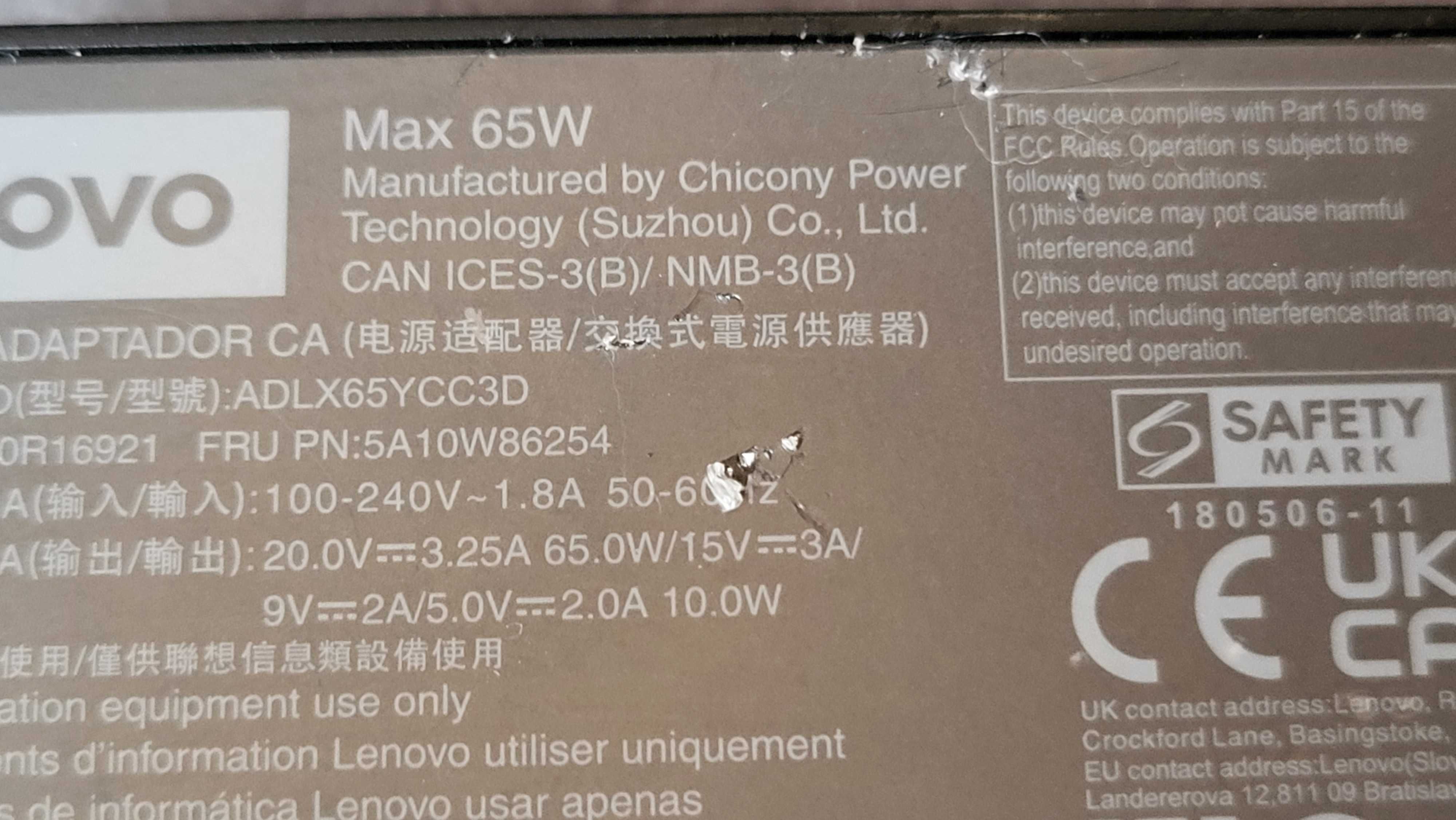 Lenovo incarcator tip C 20V-3.25A 65W  fuctional