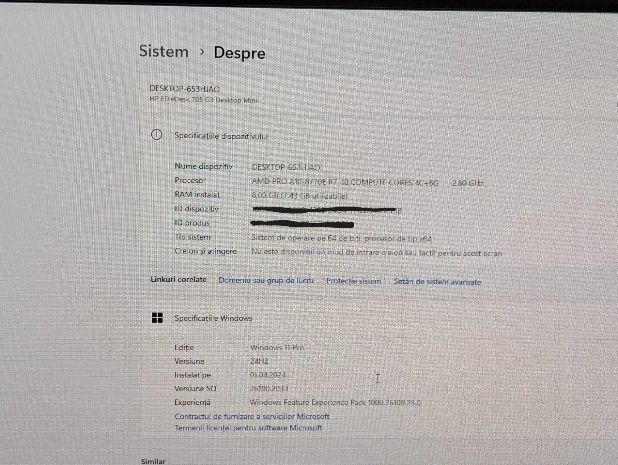 Mini pc Hp EliteDesk 705 G3 AMD SSD 128 gb, ram 8gb DDR4