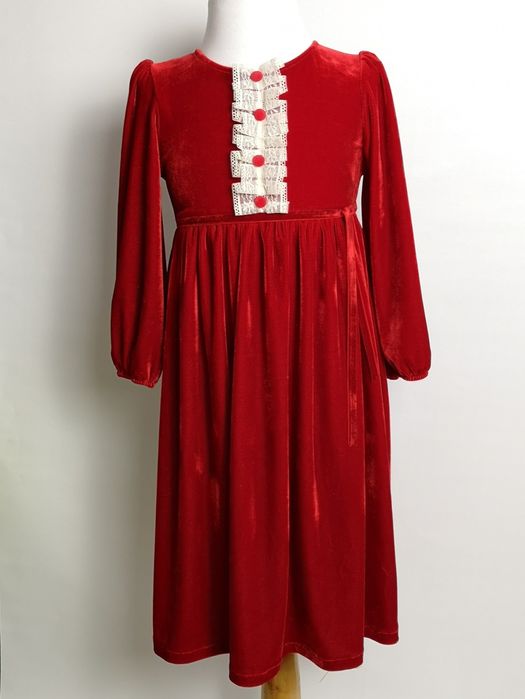 Rochiță roșie catifea fetite ,5,6,7. Made în România