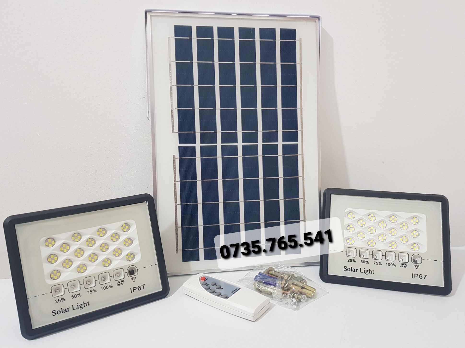 Set 2 proiector solar 80w 100w si panou fotovoltaic,lampa solara dubla