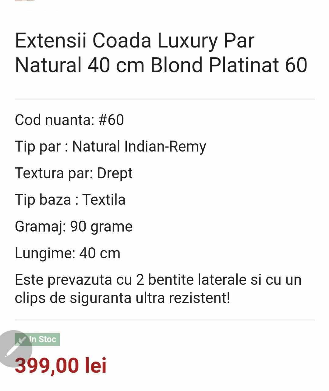 Coada Luxury Par Natural 40 cm Blond Platinat 60