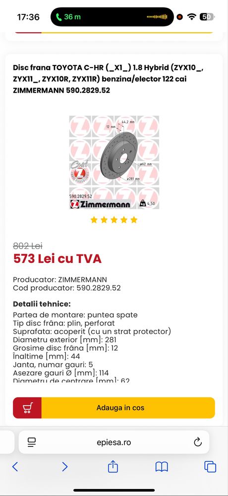 Discuri perforate + placute zimmerman (punte spate) Toyota Chr
