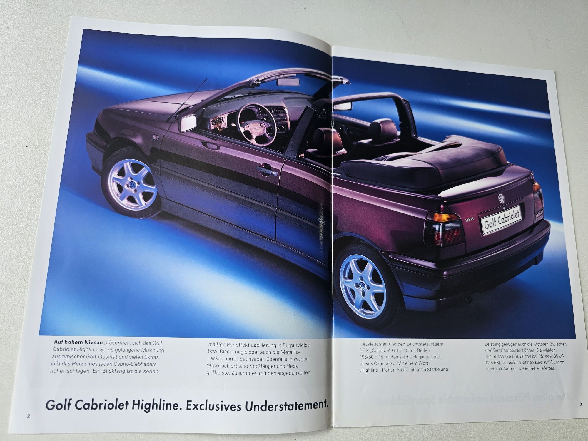 Brosura de prezentare originala Volkswagen Golf 3 Cabriolet Highline