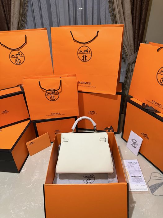 Geanta Hermes Kelly 32cm Crem/Accesorii Gold