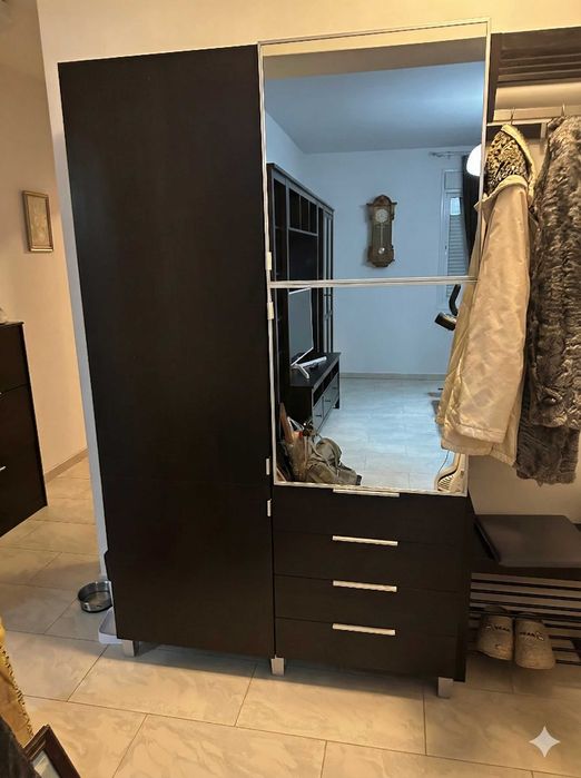 Dulap/Vestiar Wenge cu Oglindă mare și 3 Sertare - Ideal Hol/Dormitor