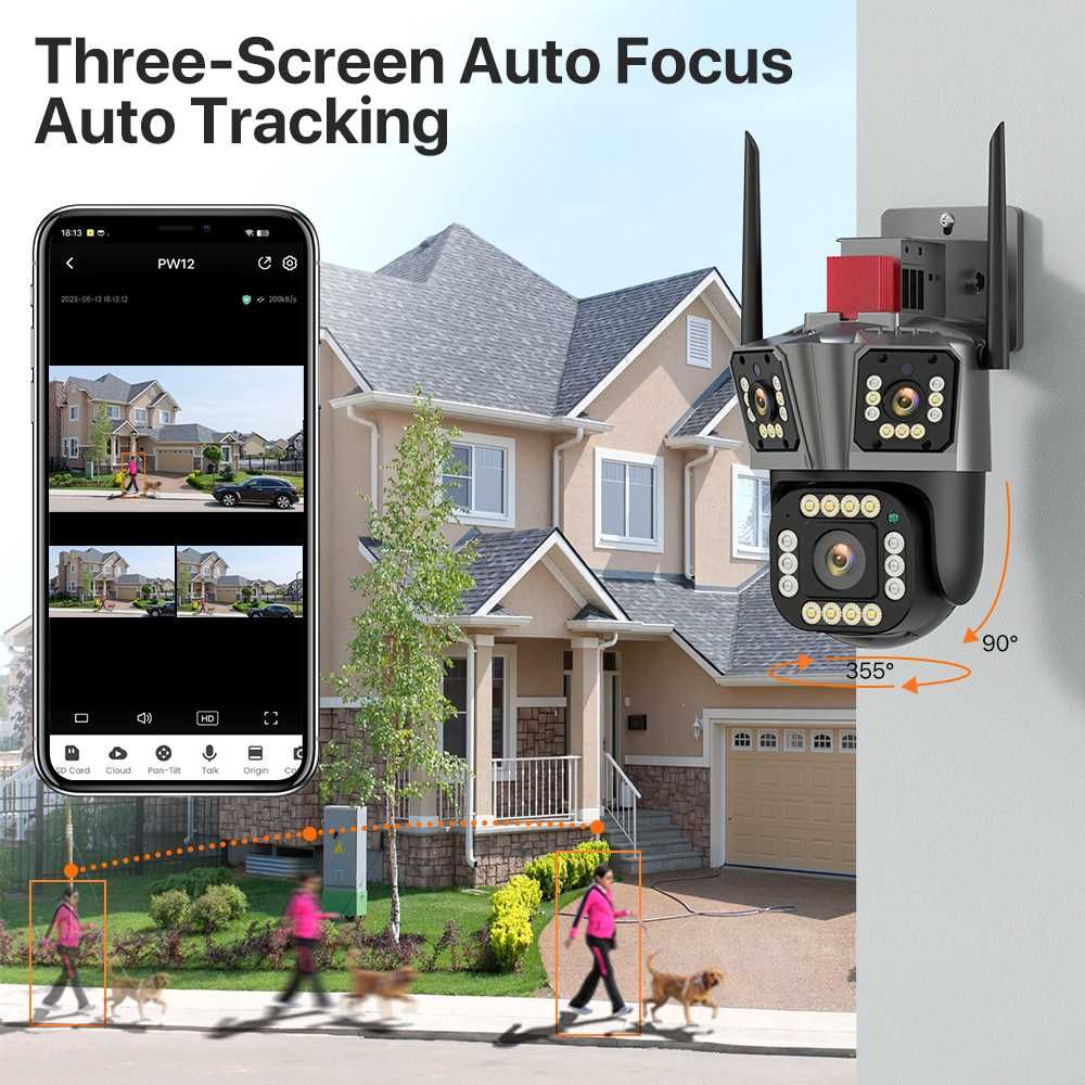 Camera de Supraveghere Tripla Wi-Fi, PTZ, 2k/5K, 5X Zoom, JT3-W