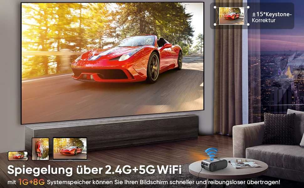 Mini proiector cu Bluetooth,WiFi , 1080P acceptat. HORLAT, 9800 lumeni