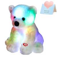 Urs polar de pluș cu lumini LED multicolore și timer de 15min
