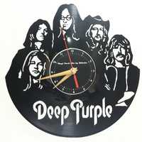"Deep Purple" Ceas de perete lucrat manual din discuri de VINYL