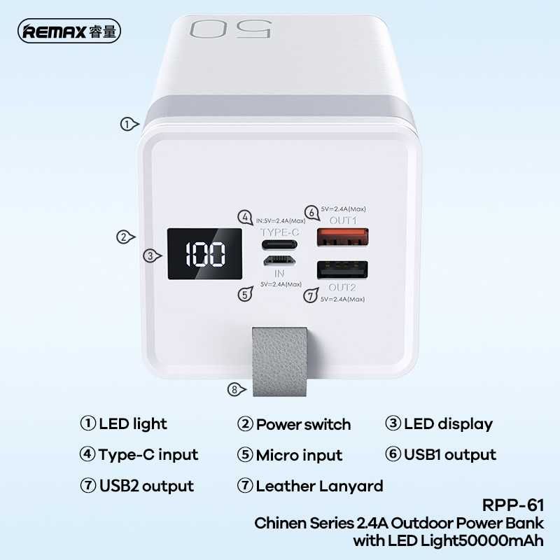 Remax RPP-61 Power Bank 50000mAh Chinen Series Outdoor With Led Light