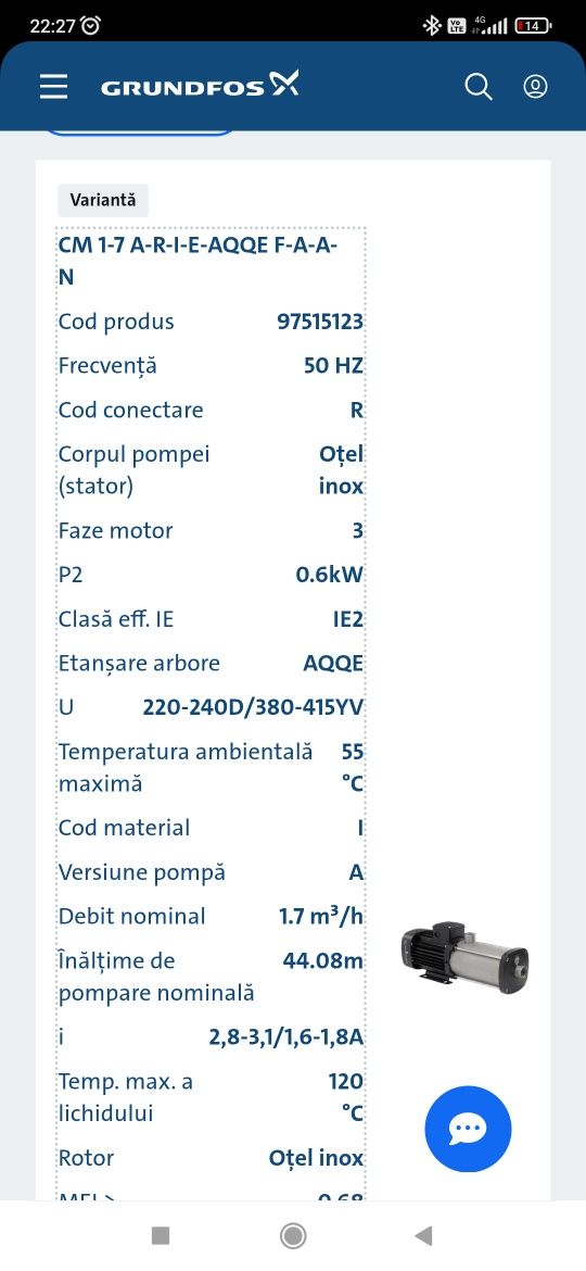 Pompa centrifuga orizontala  Grundfos 0.65 kW