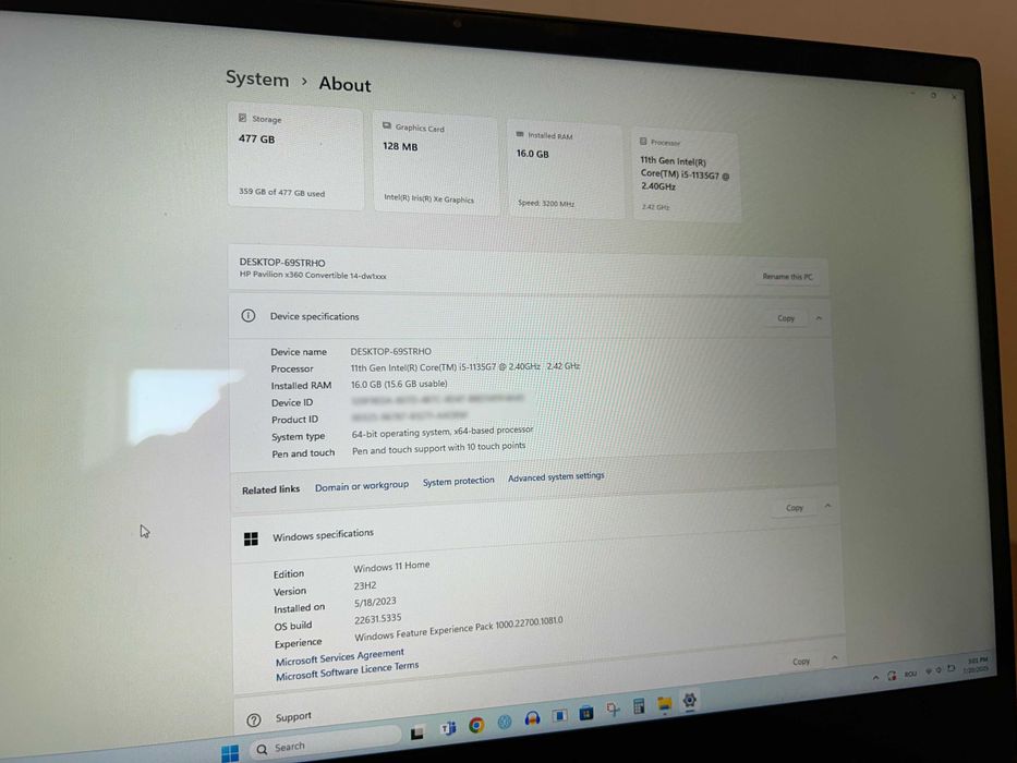 HP Pavilion 2in1 x360 Convertible, Intel Core i5-1135G7, Touch Screen
