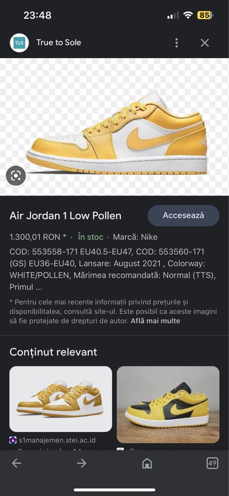 Adidasi Nike Jordan 1 Low Pollen/Yellow White 42,5