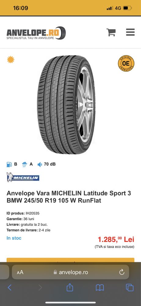 Anvelope Vara  Bmw Audi 245/50/19