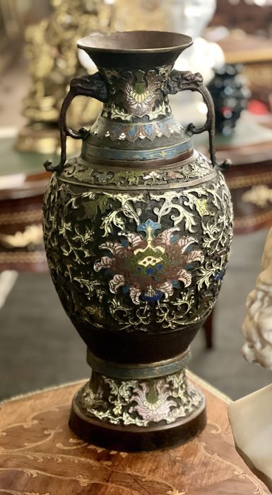 Pereche Vaze antice cloisonné - bronz emailat