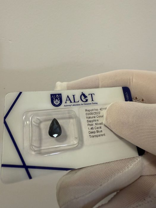 Син сапфир ALGT сертификат натурален Нетретиран круша фасет 1.46 карат