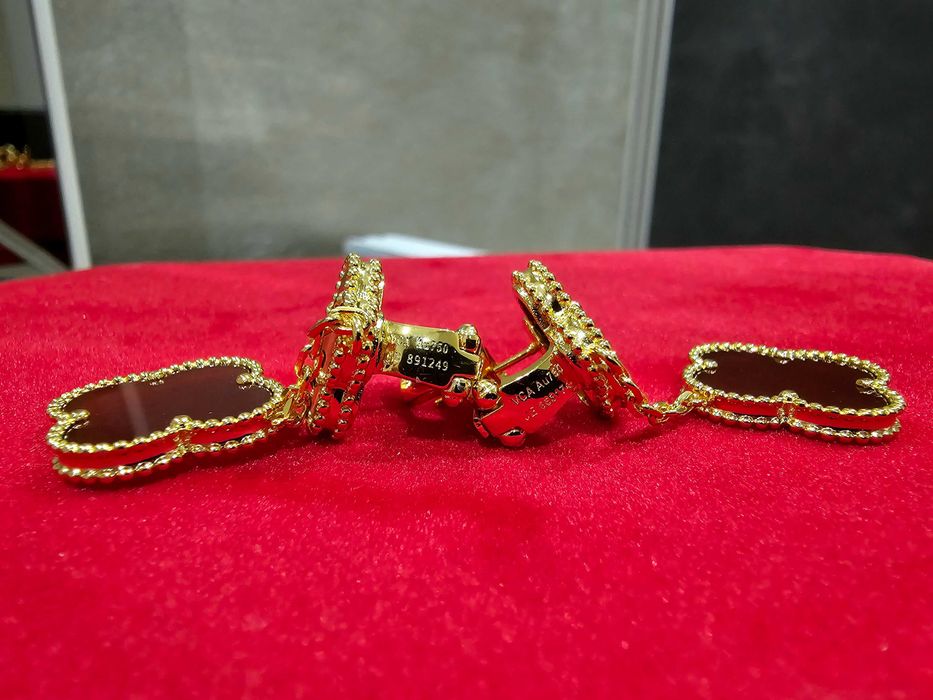Van Cleef & Arpels VCA Gold Tiger Eye Red Magic Alhambra Дамски Обеци