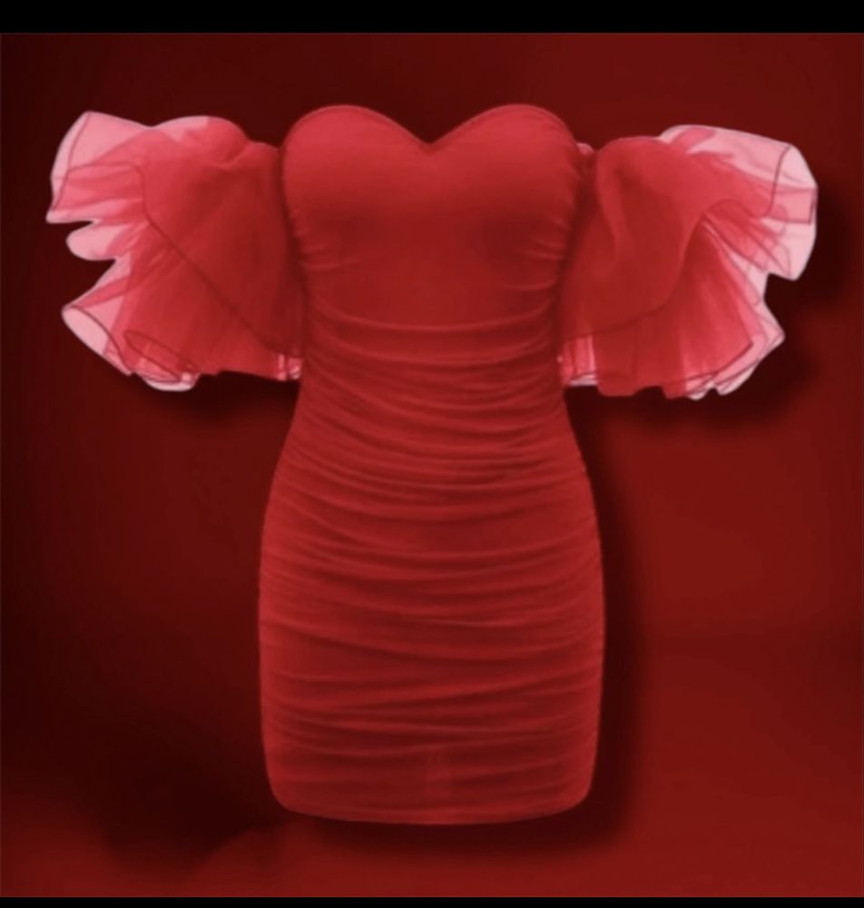 Rochie de ocazie scurtă mulată roșie cu volane