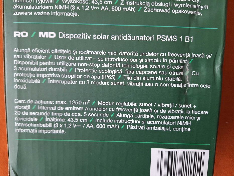 Dispozitiv solar contra daunatorilor de camp Solar Repeller, max625 m²