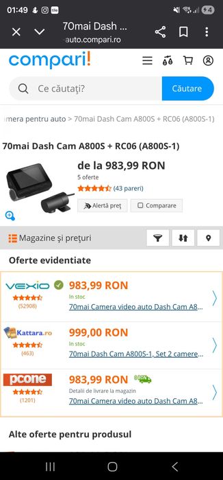 Camera de Bord 70Mai A800s + RC06