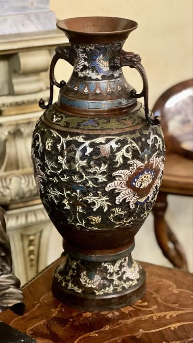 Pereche Vaze antice cloisonné - bronz emailat