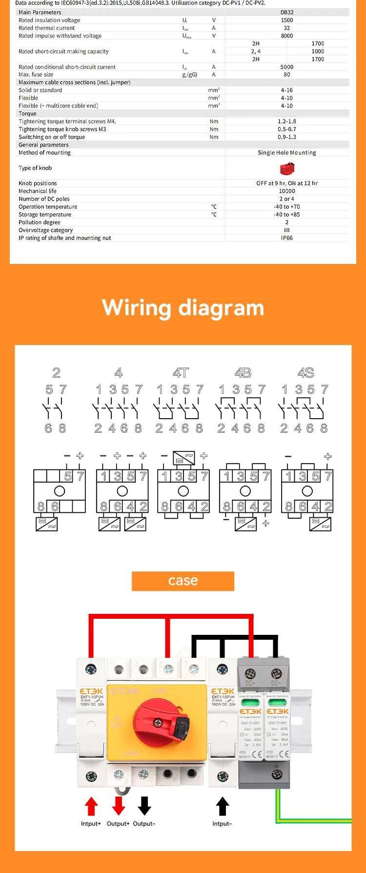 Intrerupator pentru sisteme fotovoltaice 32A 4P, 1000V